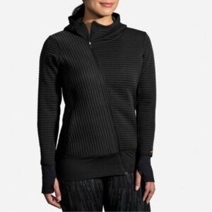 Brooks Fly-By Ribbed Asymmetrical Zipper Hoodie Jacket - Womens Small